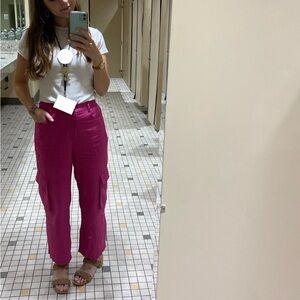Hot Pink High Waisted Cargo Pants